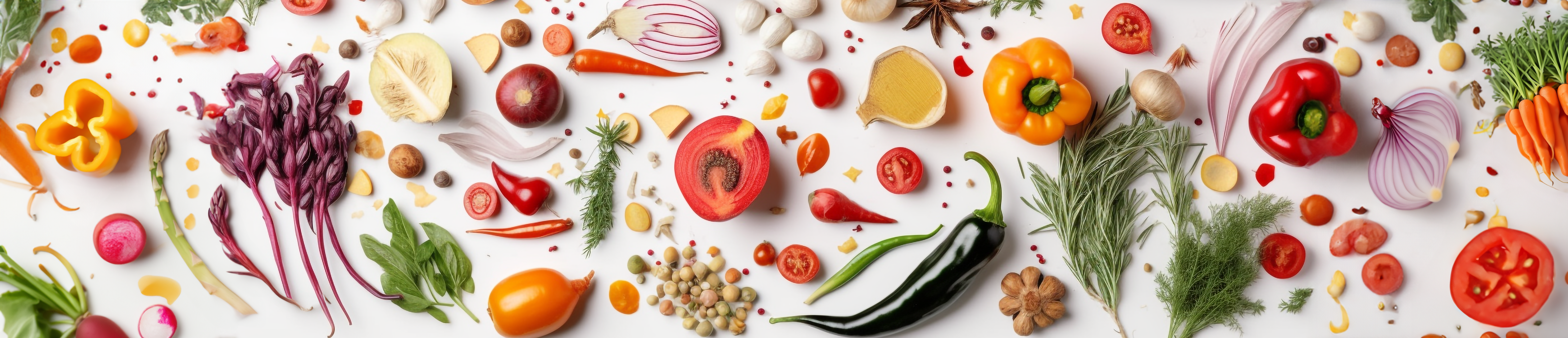 Horizontal header image of various vegetables